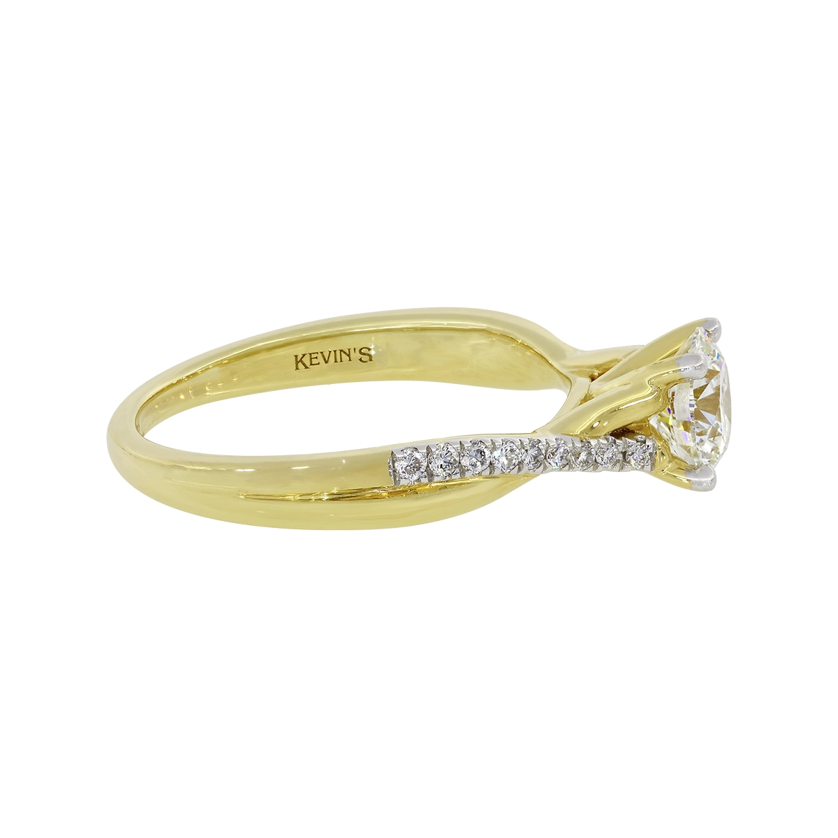 Anillo de compromiso con diamante de laboratorio central redondo IGI de 1.00ct y decoración en diamantes de laboratorio, oro 2 tonos 18k, rodinado
