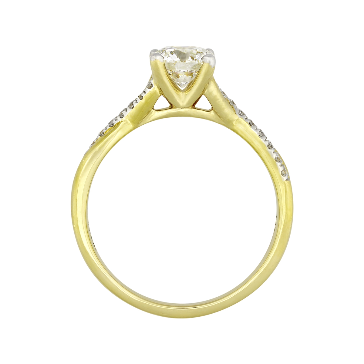 Anillo de compromiso con diamante de laboratorio central redondo IGI de 1.00ct y decoración en diamantes de laboratorio, oro 2 tonos 18k, rodinado