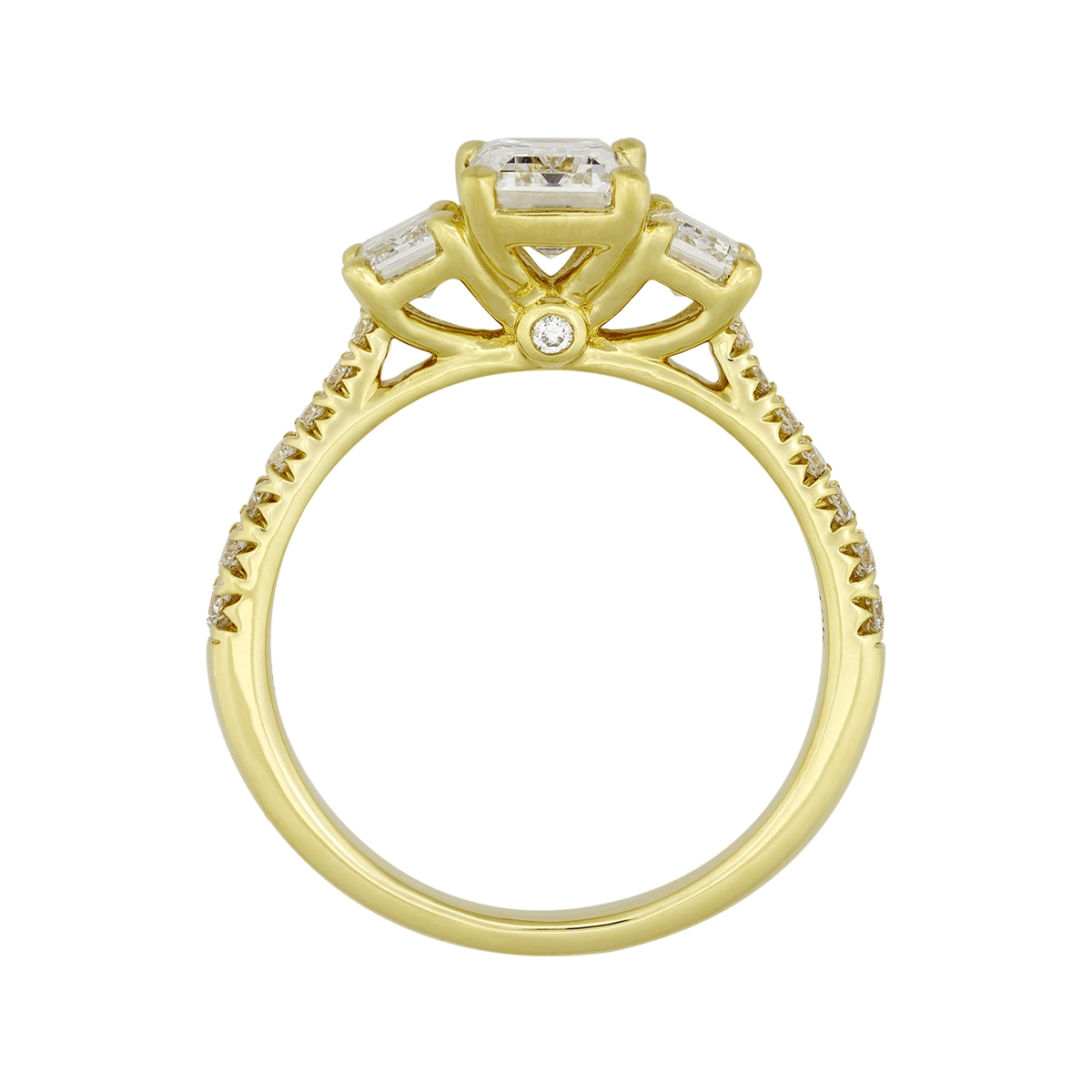 Anillo de compromiso con diamante de laboratorio central corte esmeralda IGI de 1.00ct y decoración en diamantes de laboratorio, oro tono amarillo 18k