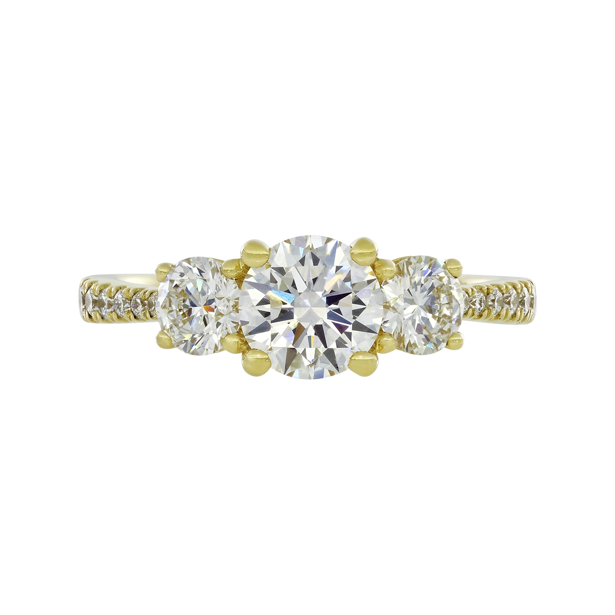 Anillo de compromiso con diamante de laboratorio central redondo IGI de 1.00ct y decoración en diamantes de laboratorio, oro tono amarillo 18k