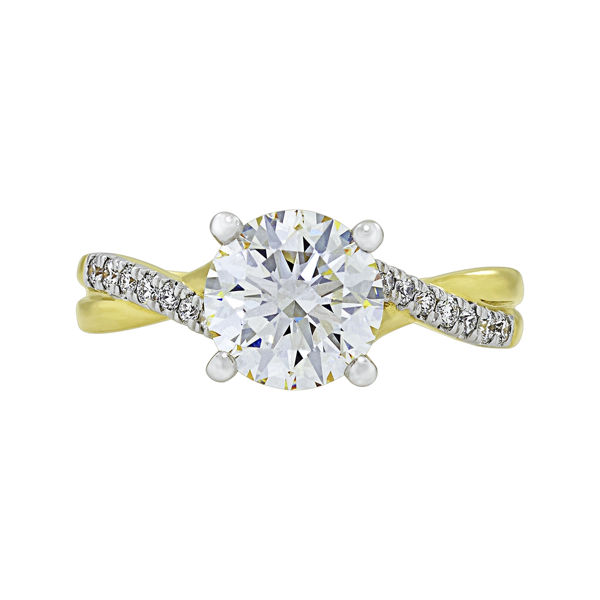 Anillo de compromiso con diamante de laboratorio central redondo IGI de 2.00ct y decoración en diamantes de laboratorio, oro 2 tonos 18k, rodinado