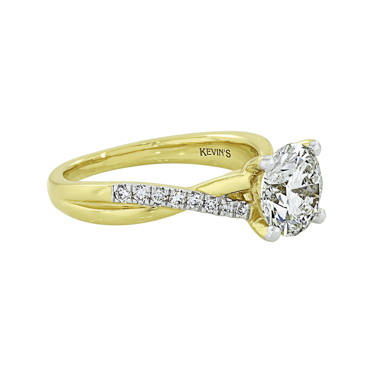 Anillo de compromiso con diamante de laboratorio central redondo IGI de 2.00ct y decoración en diamantes de laboratorio, oro 2 tonos 18k, rodinado