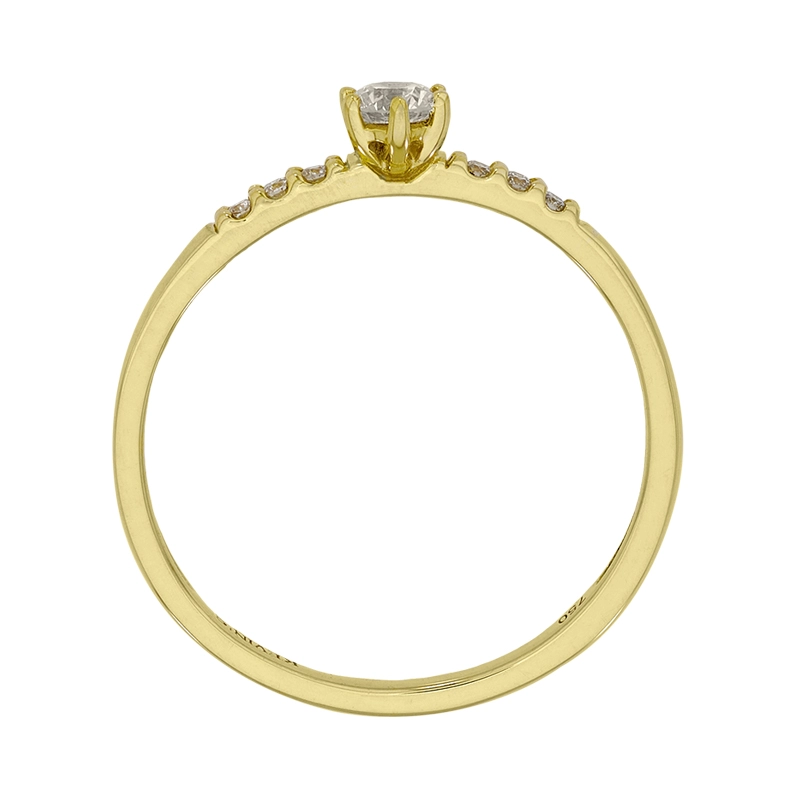 Anillo de compromiso con diamante central redondo de 0.12ct y decoración en diamantes, oro tono amarillo 18k