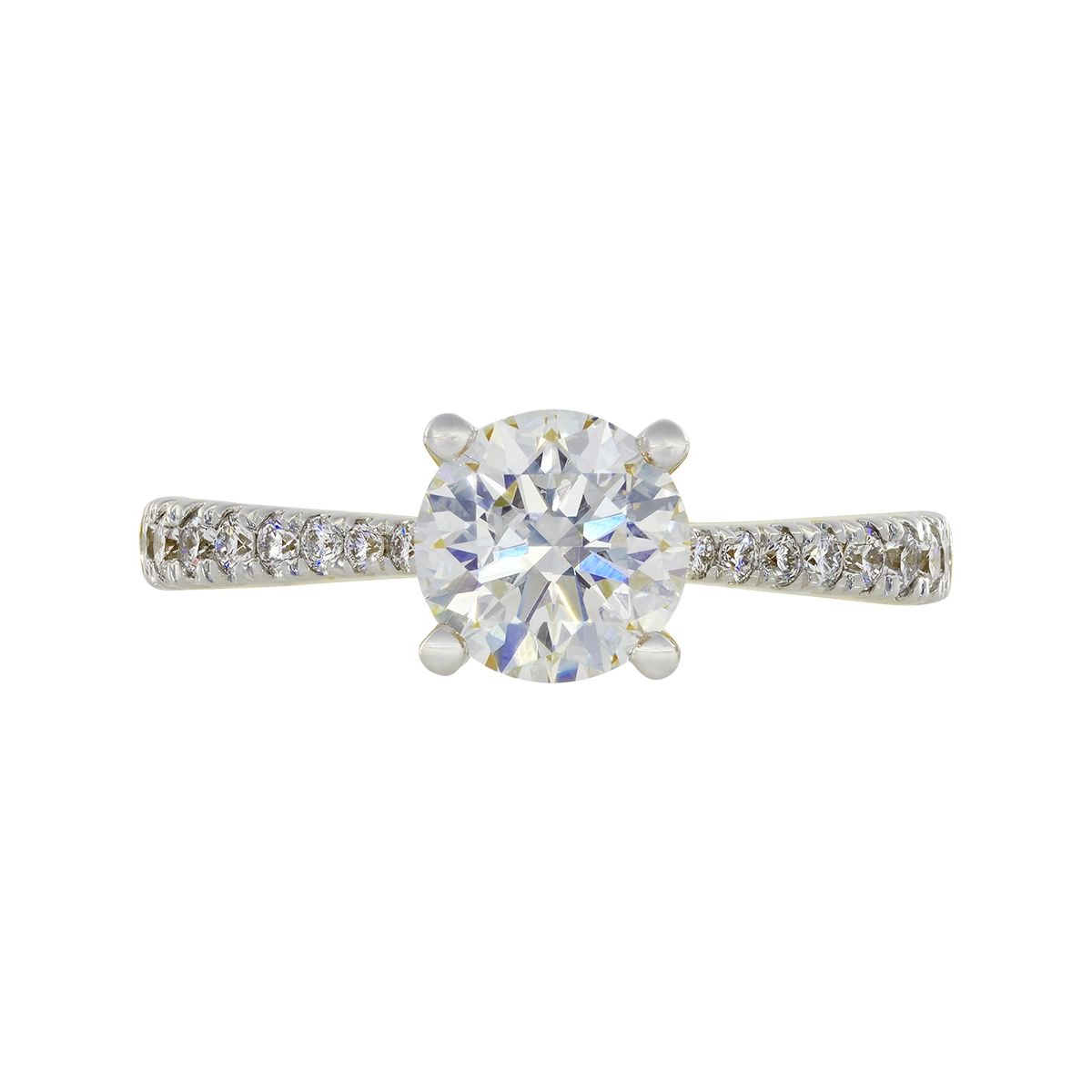 Anillo de compromiso con diamante de laboratorio central redondo IGI de 1.00ct y decoración en diamantes de laboratorio, oro 2 tonos 18k