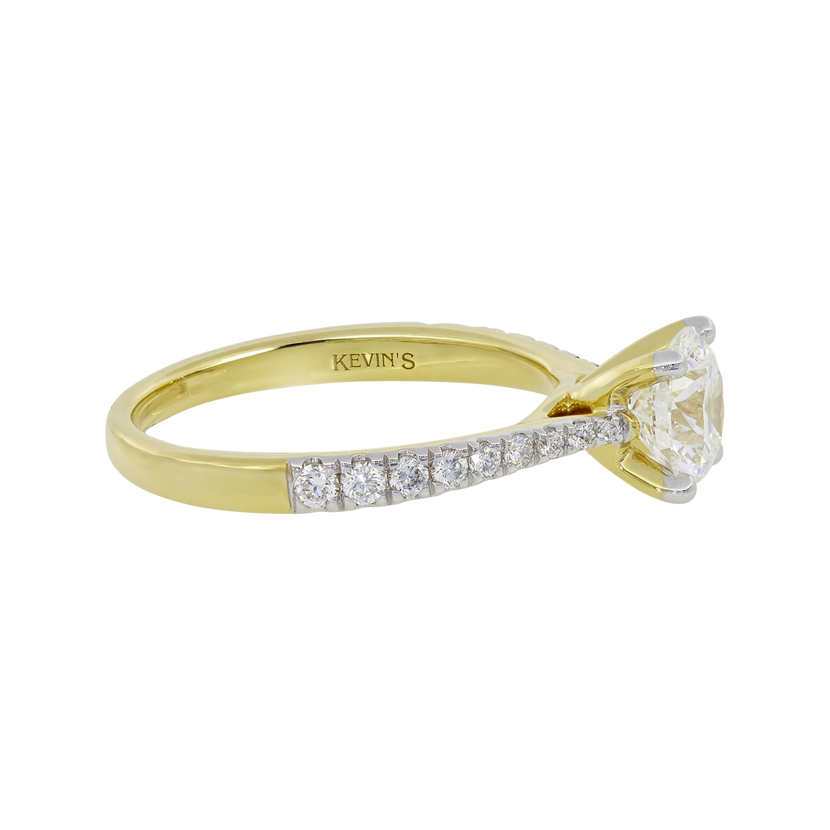 Anillo de compromiso con diamante de laboratorio central redondo IGI de 1.00ct y decoración en diamantes de laboratorio, oro 2 tonos 18k