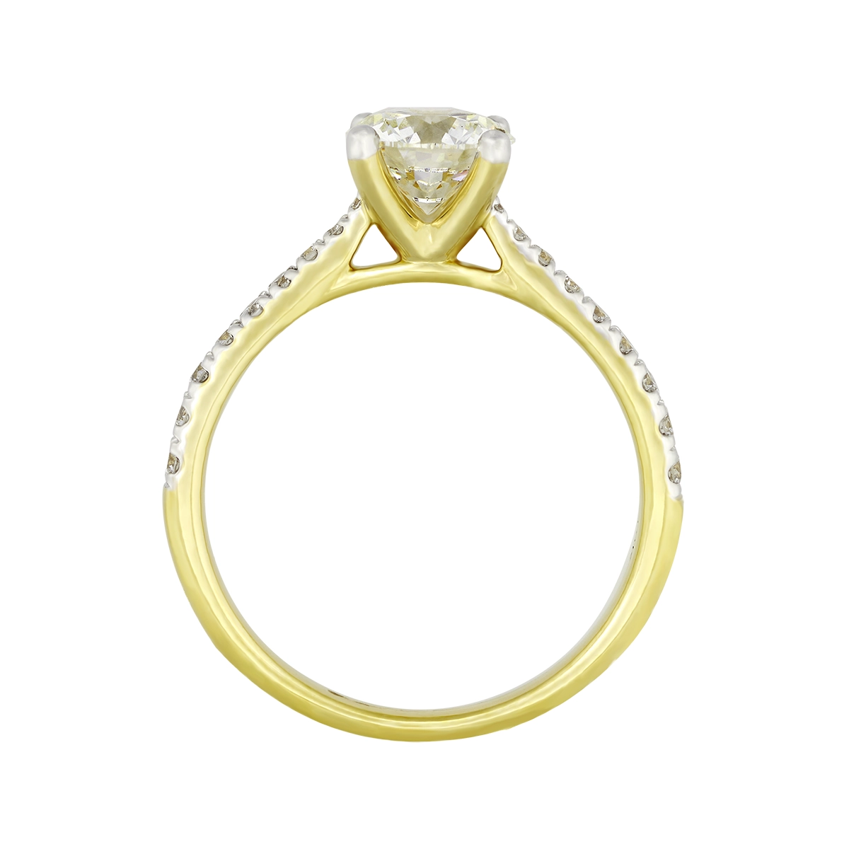 Anillo de compromiso con diamante de laboratorio central redondo IGI de 1.00ct y decoración en diamantes de laboratorio, oro 2 tonos 18k