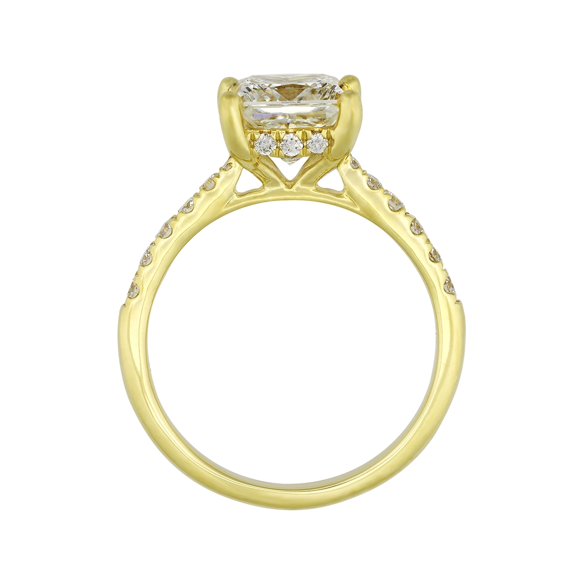 Anillo de compromiso con diamante de laboratorio central princess IGI de 2.00ct y decoración en diamantes de laboratorio, oro tono amarillo 18k