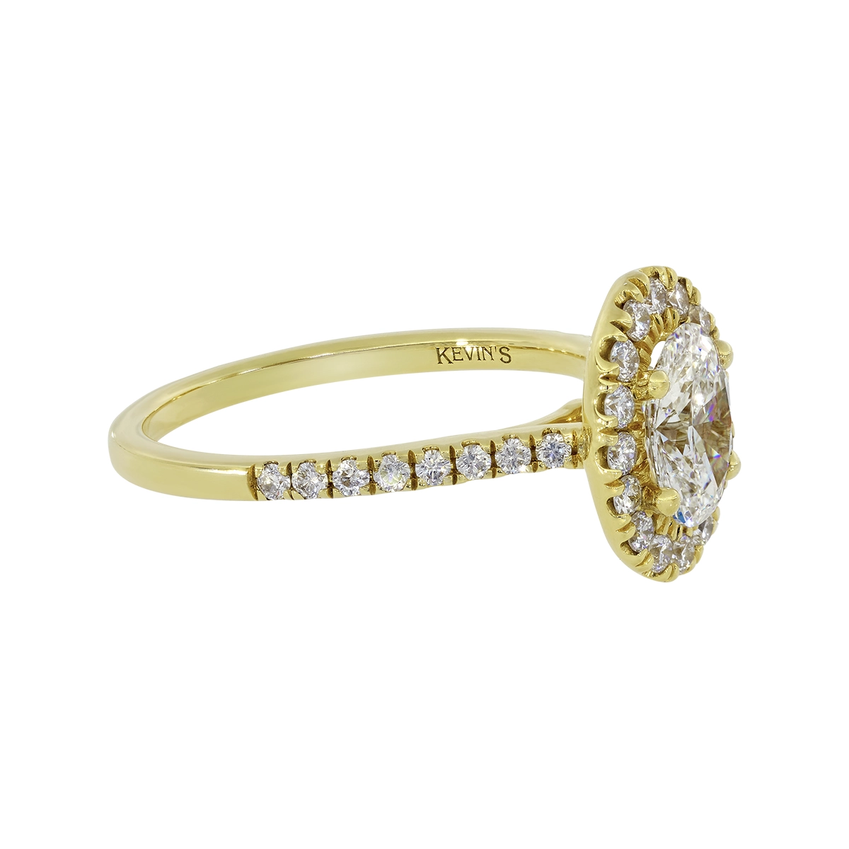 Anillo de compromiso halo oval, con diamante de laboratorio central óvalo IGI de 1.00ct y decoración en diamantes de laboratorio, oro tono amarillo 18k