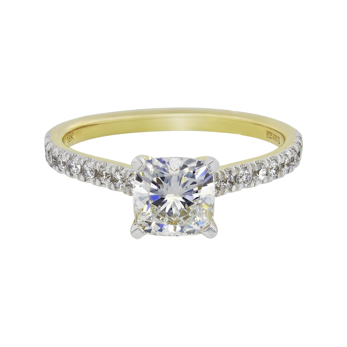 Anillo de compromiso con diamante de laboratorio central cuadrado IGI de 1.00ct y decoración en diamantes de laboratorio, oro 2 tonos 18k, rodinado