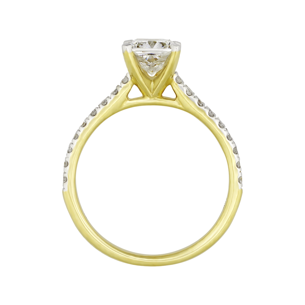Anillo de compromiso con diamante de laboratorio central cuadrado IGI de 1.00ct y decoración en diamantes de laboratorio, oro 2 tonos 18k, rodinado