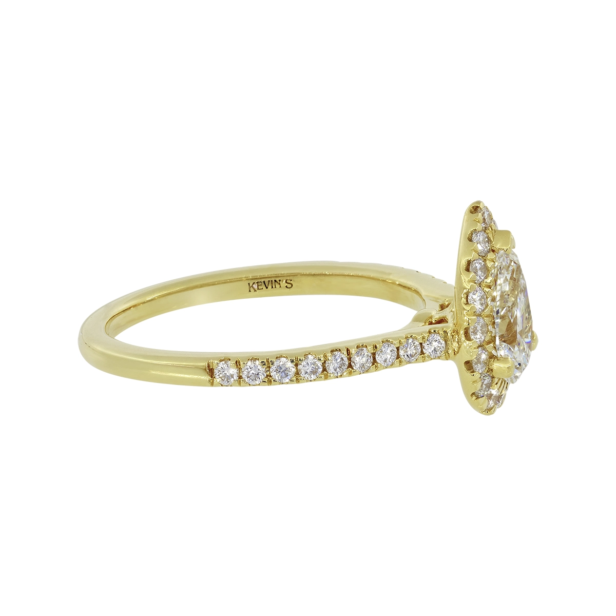 Anillo de compromiso halo pera, con diamante de laboratorio central pera IGI de 0.75ct y decoración en diamantes de laboratorio, oro tono amarillo 18k