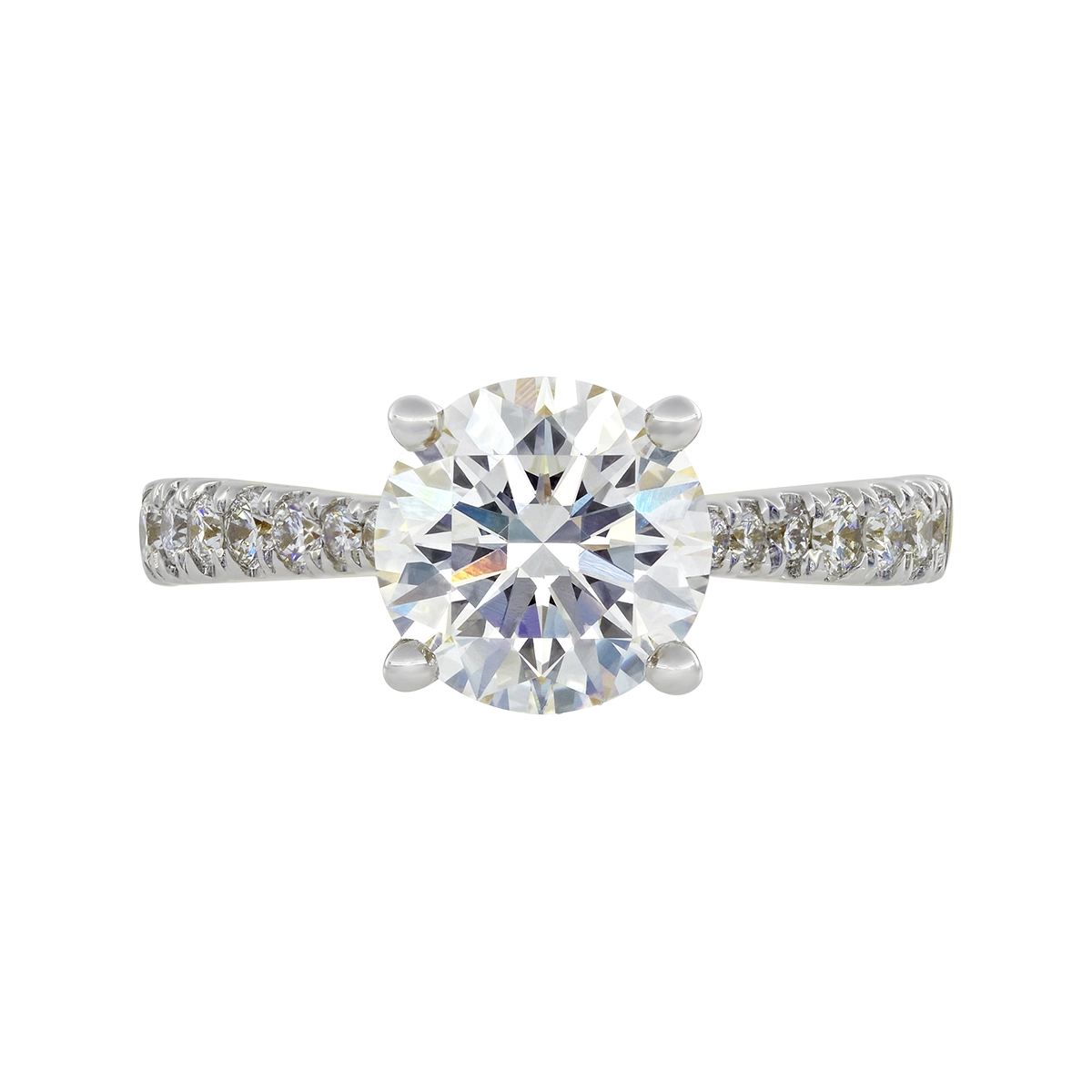 Anillo de compromiso con diamante de laboratorio central redondo IGI de 2.00ct y decoración en diamantes de laboratorio, oro 2 tonos 18k, rodinado