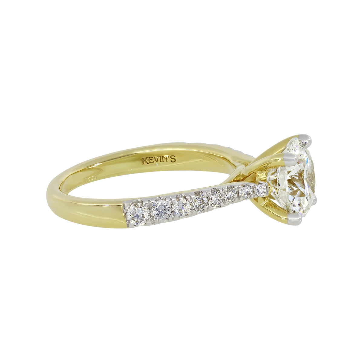 Anillo de compromiso con diamante de laboratorio central redondo IGI de 2.00ct y decoración en diamantes de laboratorio, oro 2 tonos 18k, rodinado