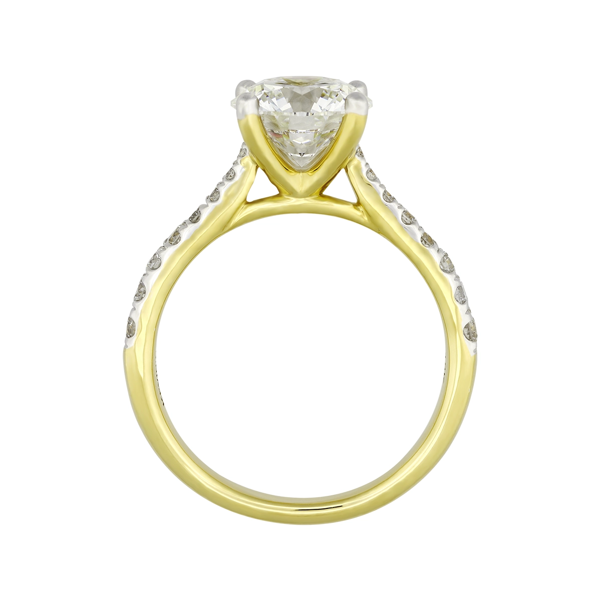 Anillo de compromiso con diamante de laboratorio central redondo IGI de 2.00ct y decoración en diamantes de laboratorio, oro 2 tonos 18k, rodinado