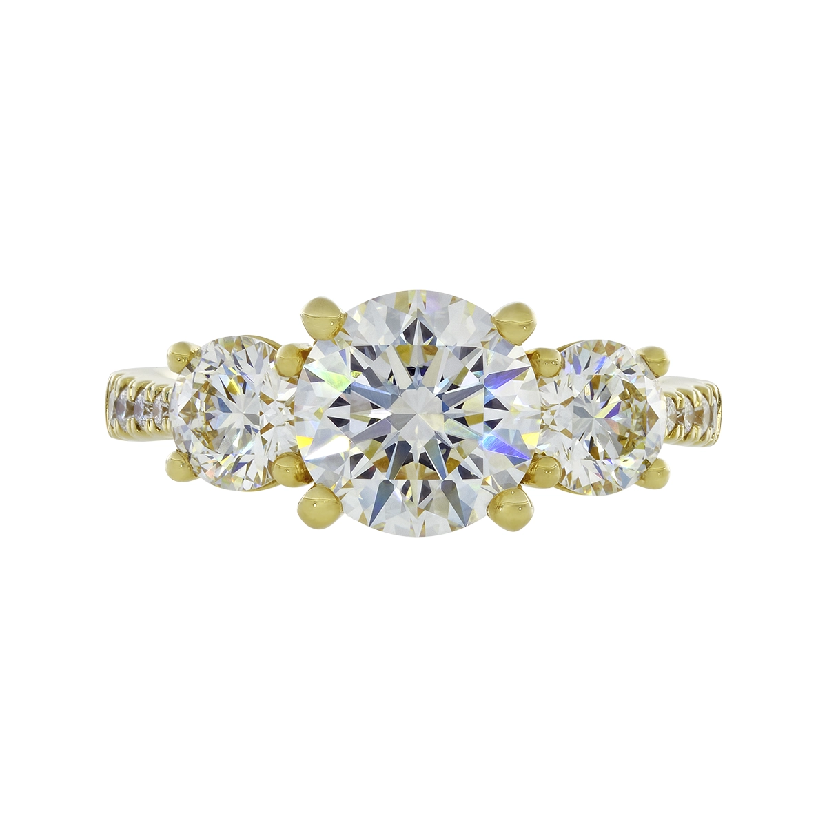 Anillo de compromiso con diamante de laboratorio central redondo IGI de 2.00ct y decoración en diamantes de laboratorio, oro tono amarillo 18k