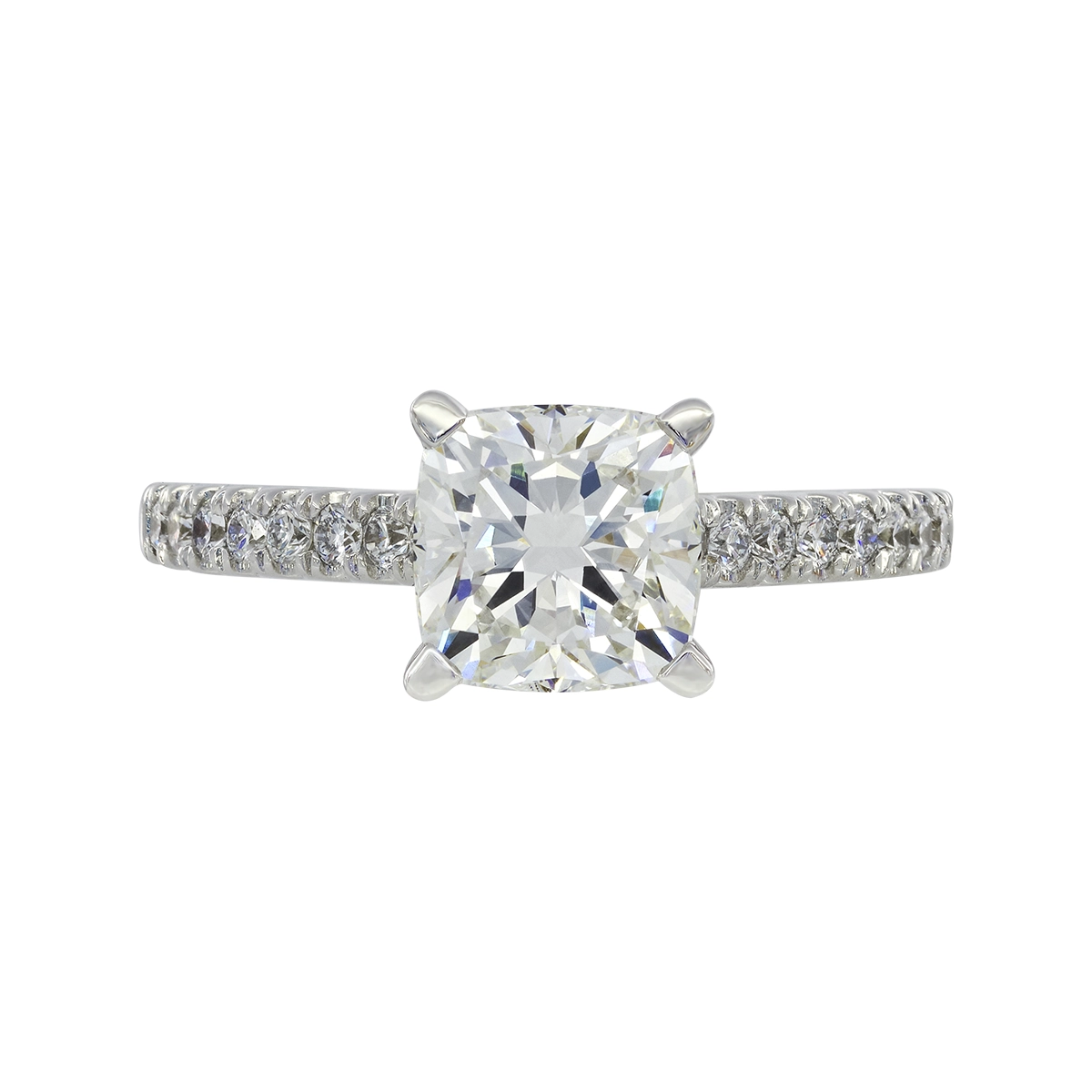 Anillo de compromiso con diamante de laboratorio central cuadrado IGI de 2.00ct y decoración en diamantes de laboratorio, oro tono blanco 18k, rodinado