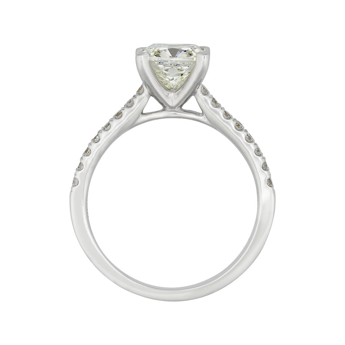 Anillo de compromiso con diamante de laboratorio central cuadrado IGI de 2.00ct y decoración en diamantes de laboratorio, oro tono blanco 18k, rodinado