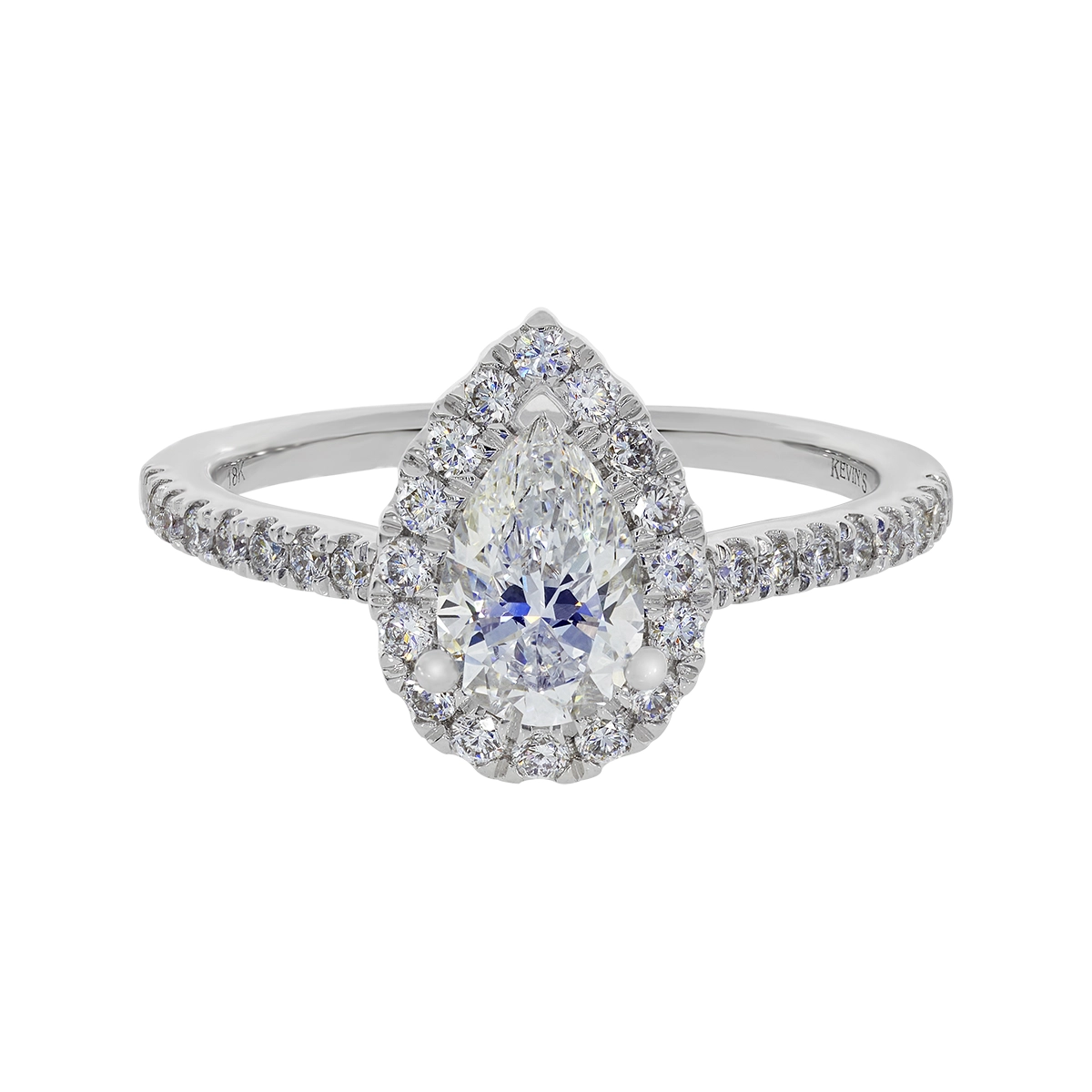 Anillo de compromiso halo pera, con diamante de laboratorio central pera IGI de 0.75ct y decoración en diamantes de laboratorio, oro tono blanco 18k, rodinado