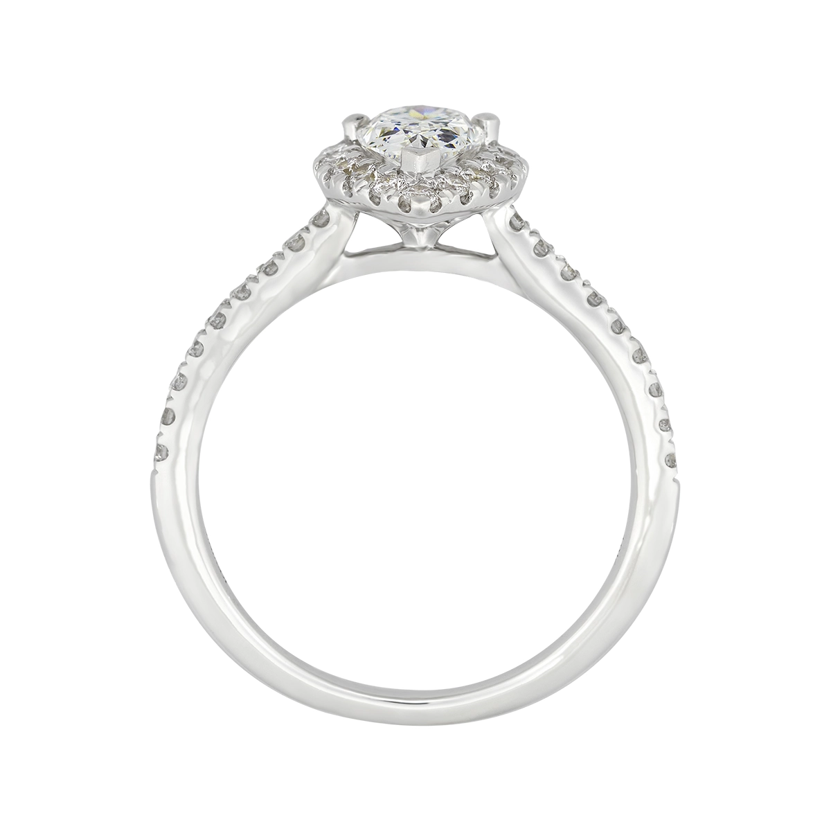 Anillo de compromiso halo pera, con diamante de laboratorio central pera IGI de 0.75ct y decoración en diamantes de laboratorio, oro tono blanco 18k, rodinado
