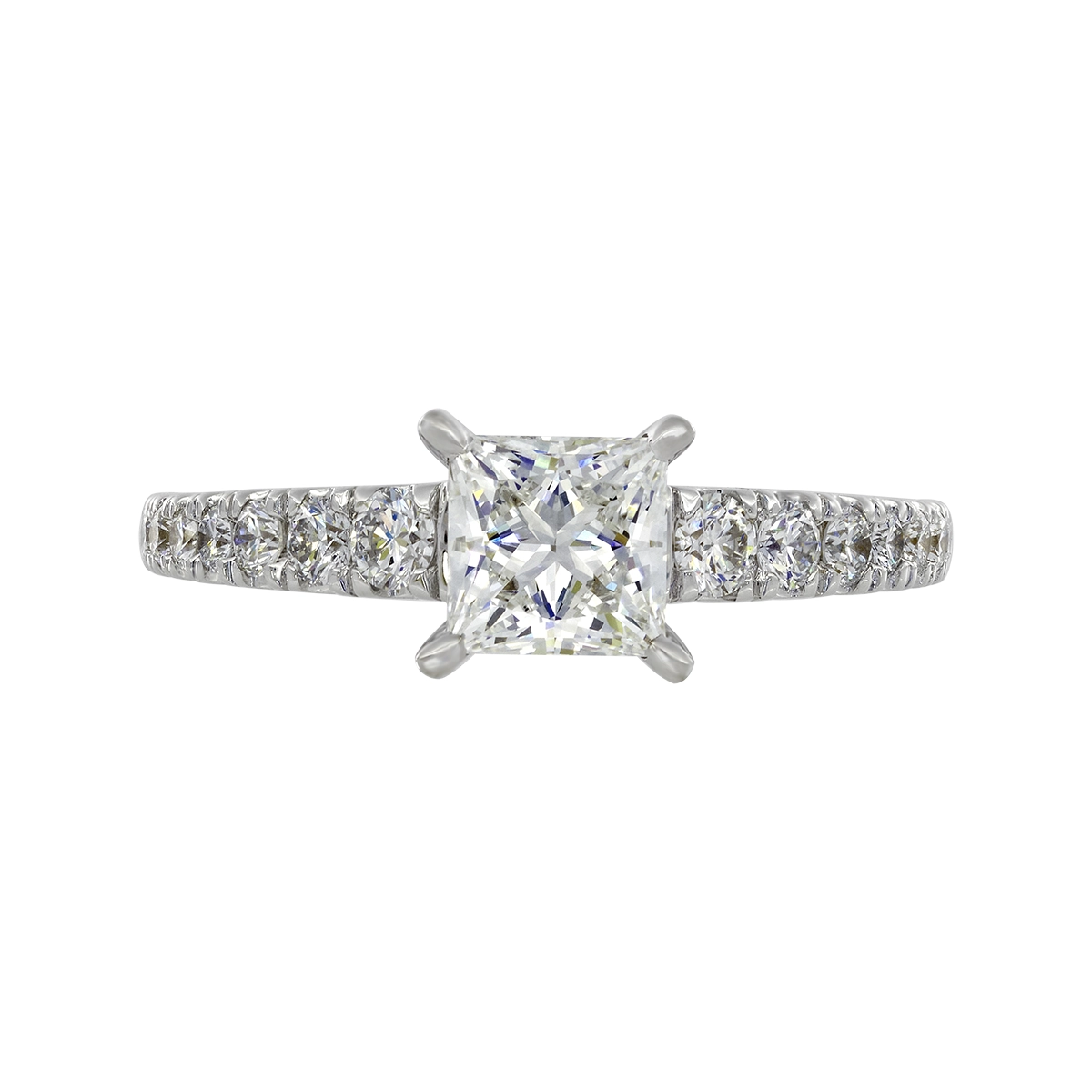 Anillo de compromiso con diamante de laboratorio central princess IGI y decoración en diamantes de laboratorio, oro tono blanco 18k, rodinado