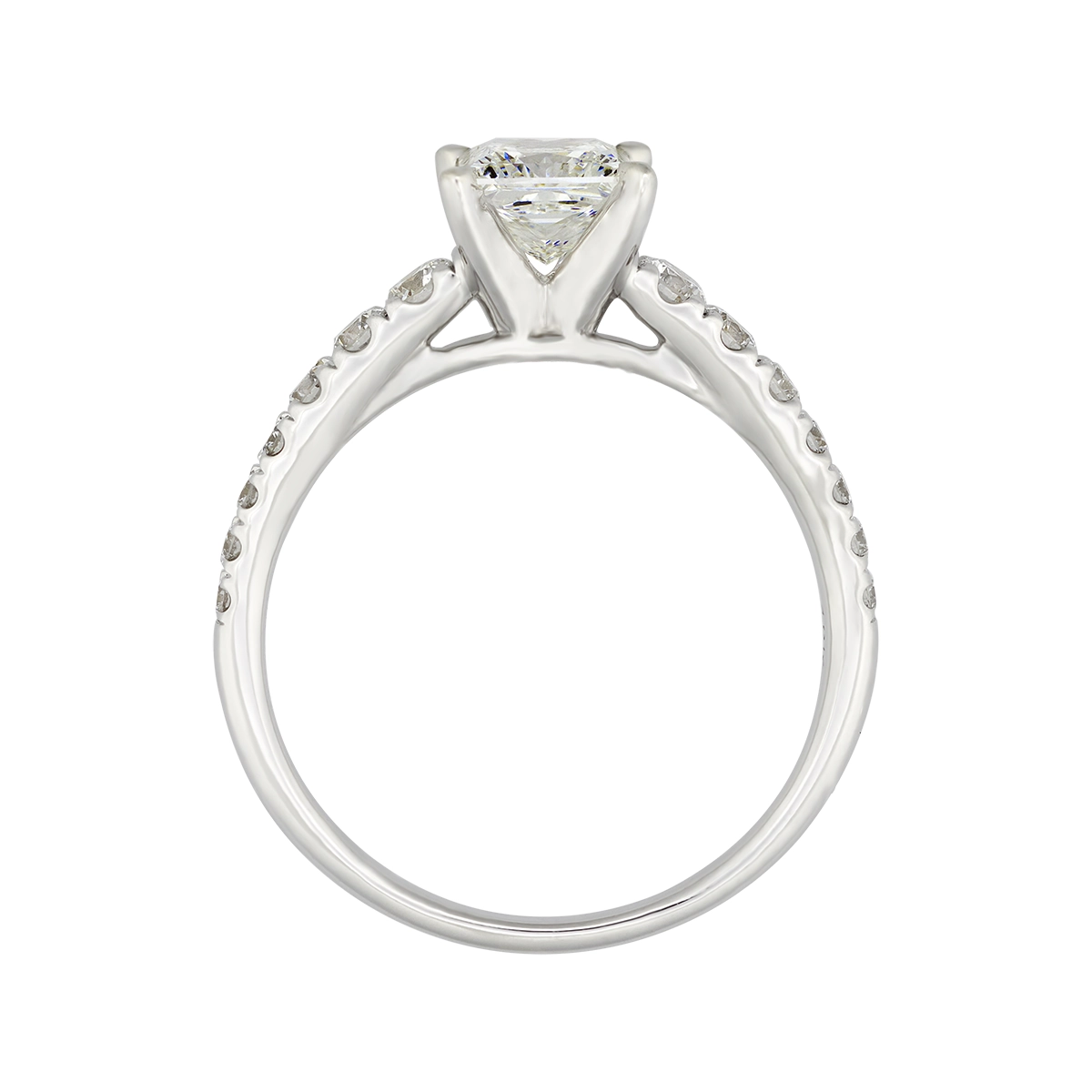 Anillo de compromiso con diamante de laboratorio central princess IGI y decoración en diamantes de laboratorio, oro tono blanco 18k, rodinado