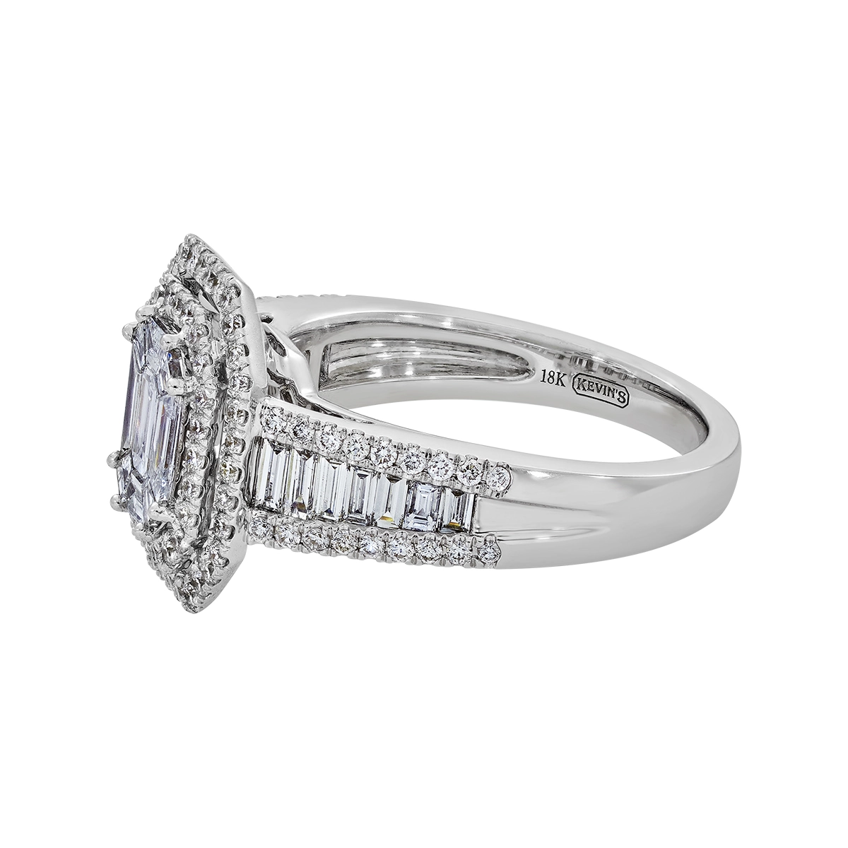 Anillo de compromiso halo doble, con diamantes con un peso total de 1.16ct, oro tono blanco 18k, rodinado, liso