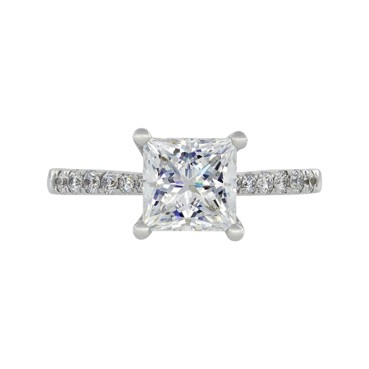 Anillo de compromiso con diamante de laboratorio central princess IGI de 2.00ct y decoración en diamantes de laboratorio, oro tono blanco 18k, rodinado