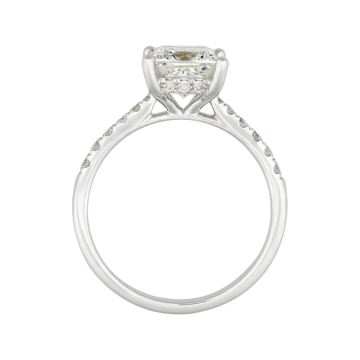 Anillo de compromiso con diamante de laboratorio central princess IGI de 2.00ct y decoración en diamantes de laboratorio, oro tono blanco 18k, rodinado