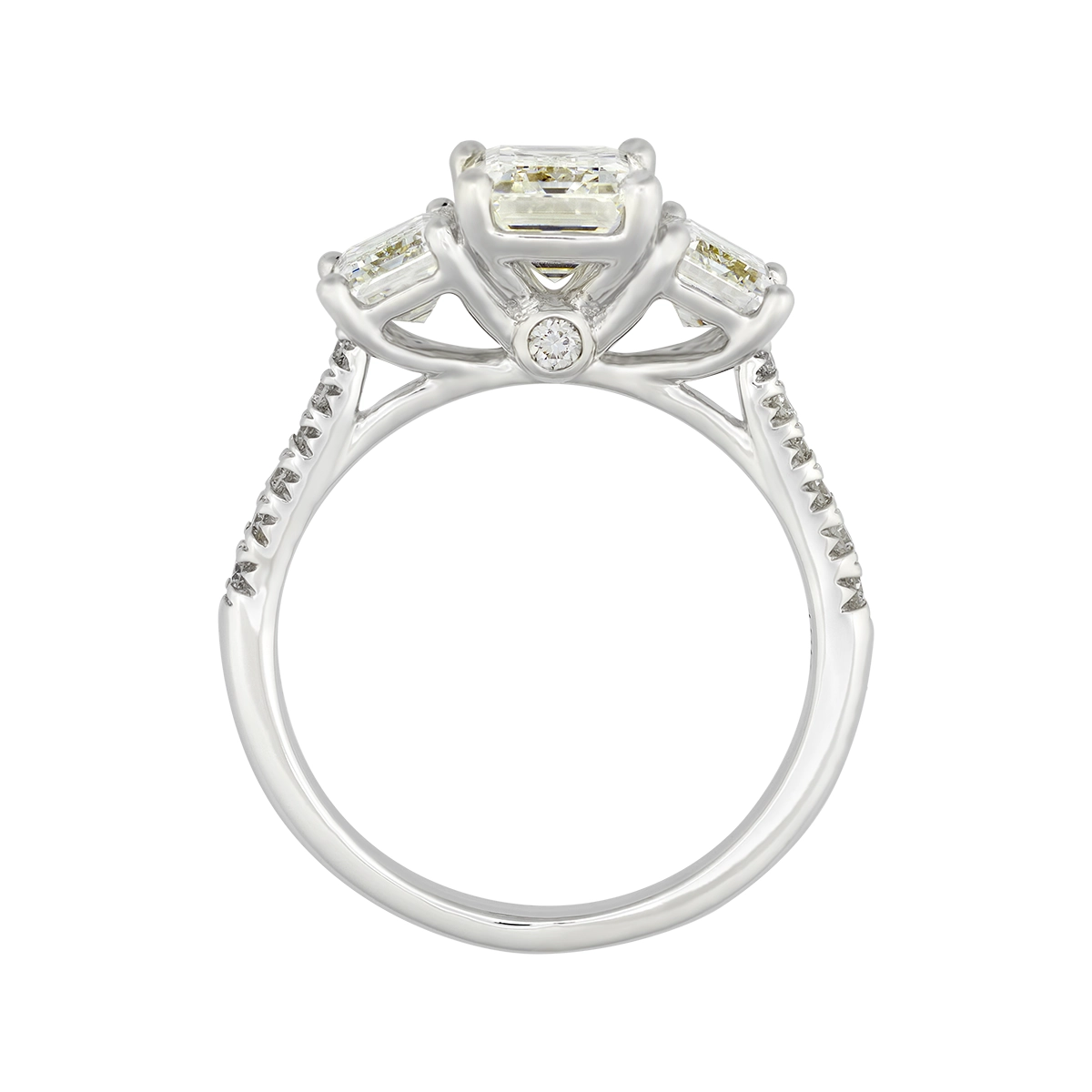 Anillo de compromiso con diamante de laboratorio central corte esmeralda IGI de 2.00ct y decoración en diamantes de laboratorio, oro tono blanco 18k, rodinado