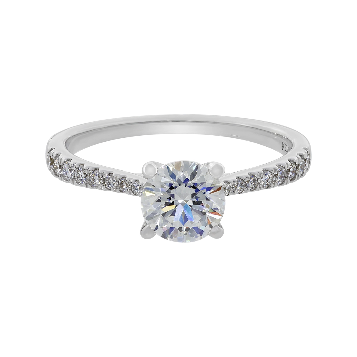Anillo de compromiso con diamante de laboratorio central redondo IGI de 1.00ct y decoración en diamantes de laboratorio, oro tono blanco 18k, rodinado