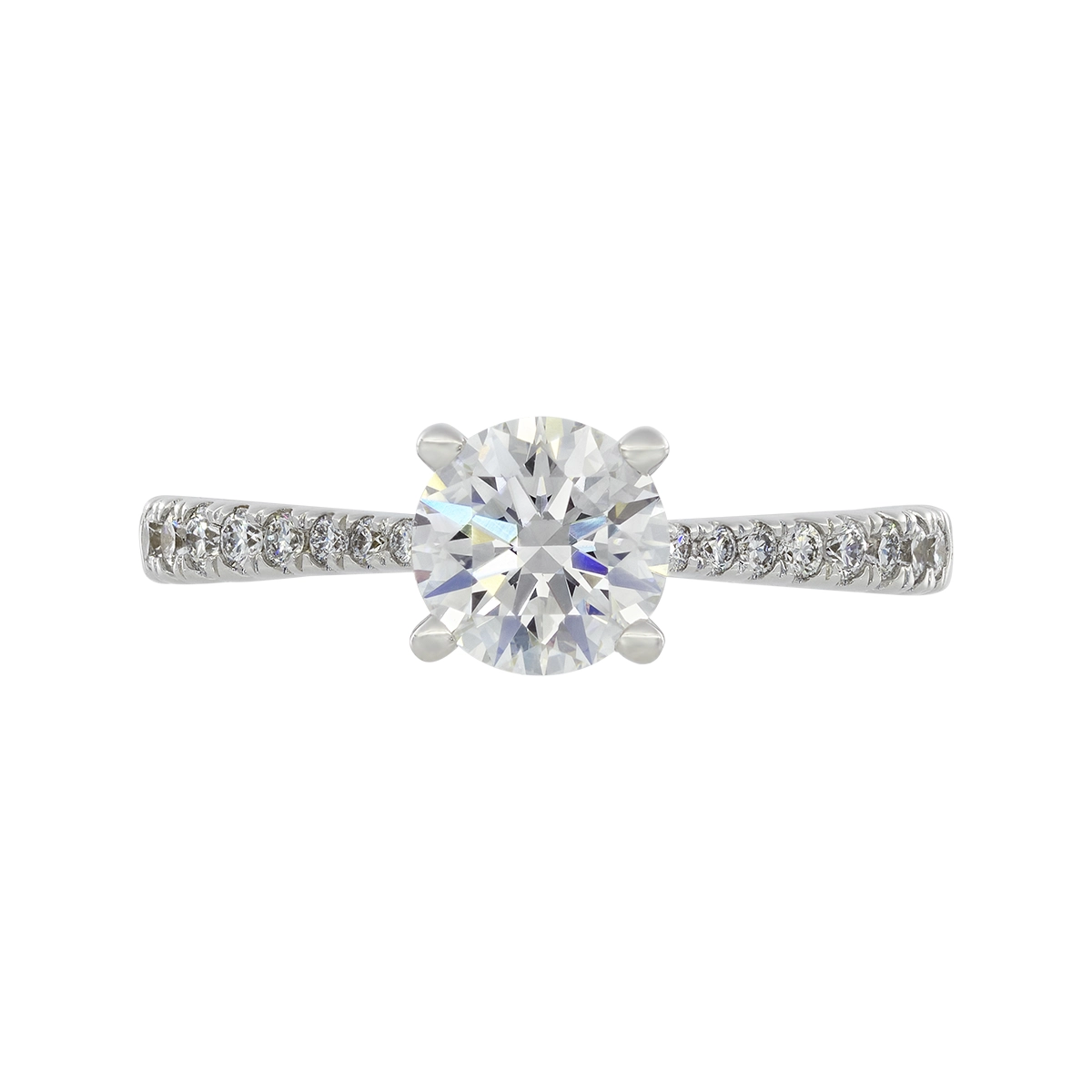 Anillo de compromiso con diamante de laboratorio central redondo IGI de 1.00ct y decoración en diamantes de laboratorio, oro tono blanco 18k, rodinado