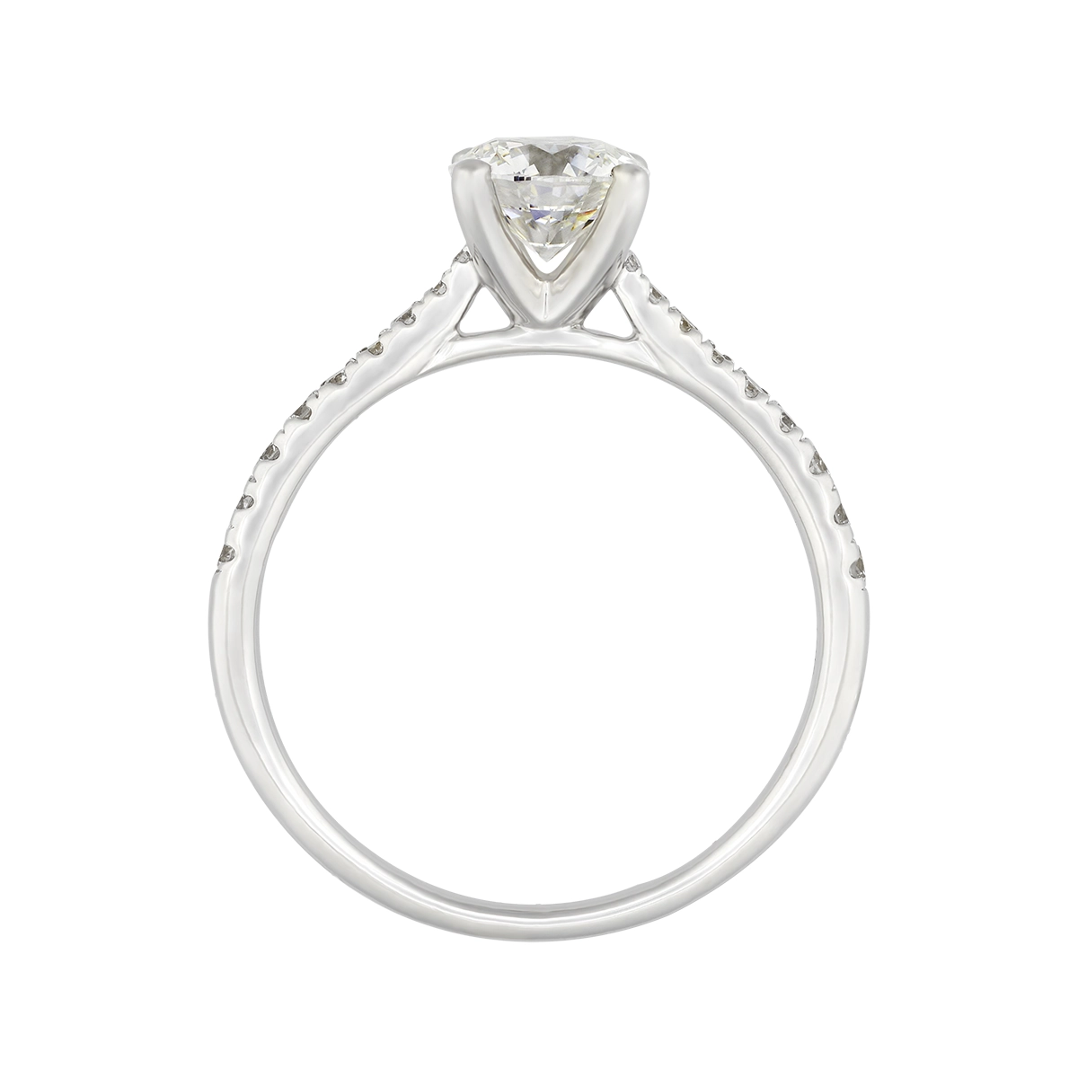 Anillo de compromiso con diamante de laboratorio central redondo IGI de 1.00ct y decoración en diamantes de laboratorio, oro tono blanco 18k, rodinado