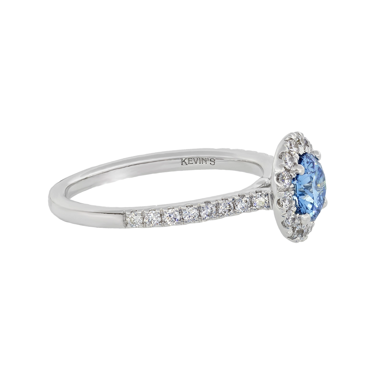 Anillo de compromiso halo redondo, con diamante rosado de laboratorio central redondo IGI de 0.75ct y decoración en diamantes de laboratorio, oro tono blanco 18k, rodinado