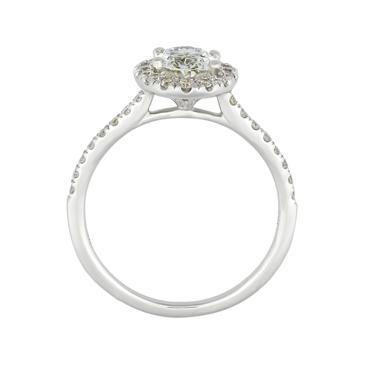 Anillo de compromiso halo oval, con diamante de laboratorio central óvalo IGI de 1.00ct y decoración en diamantes de laboratorio, oro tono blanco 18k, rodinado