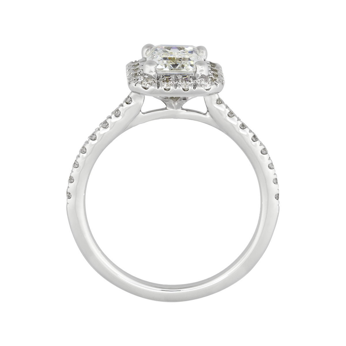 Anillo de compromiso halo rectangular, con diamante de laboratorio central corte esmeralda IGI de 1.50ct y decoración en diamantes de laboratorio, oro tono blanco 18k, rodinado
