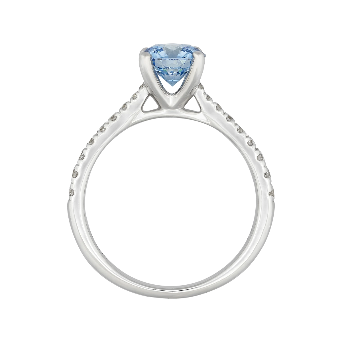 Anillo de compromiso con diamante azul de laboratorio central redondo IGI de 1.00ct y decoración en diamantes de laboratorio, oro tono blanco 18k, rodinado