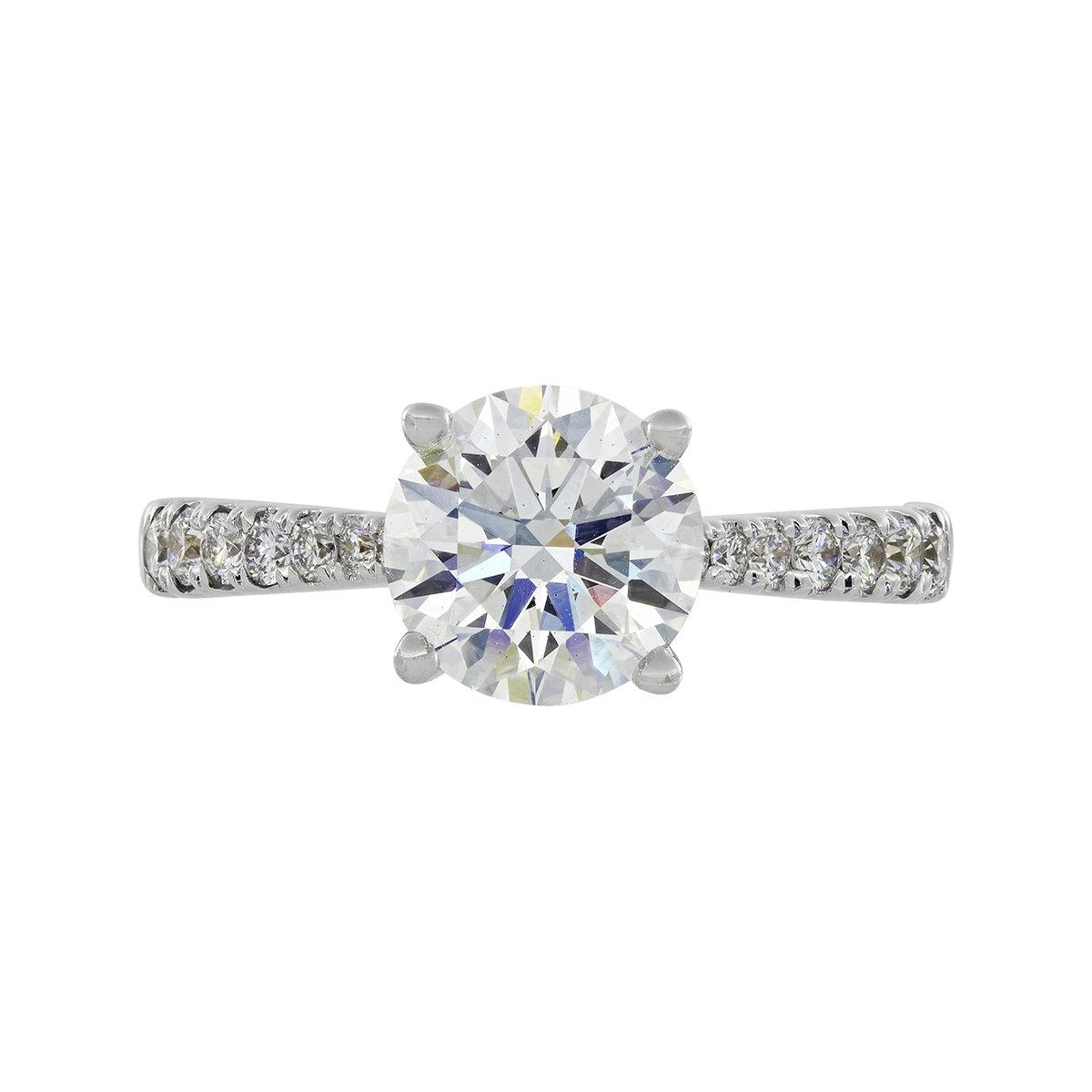 Anillo de compromiso con diamante de laboratorio central redondo IGI de 2.00ct y decoración en diamantes de laboratorio, oro tono blanco 18k, rodinado