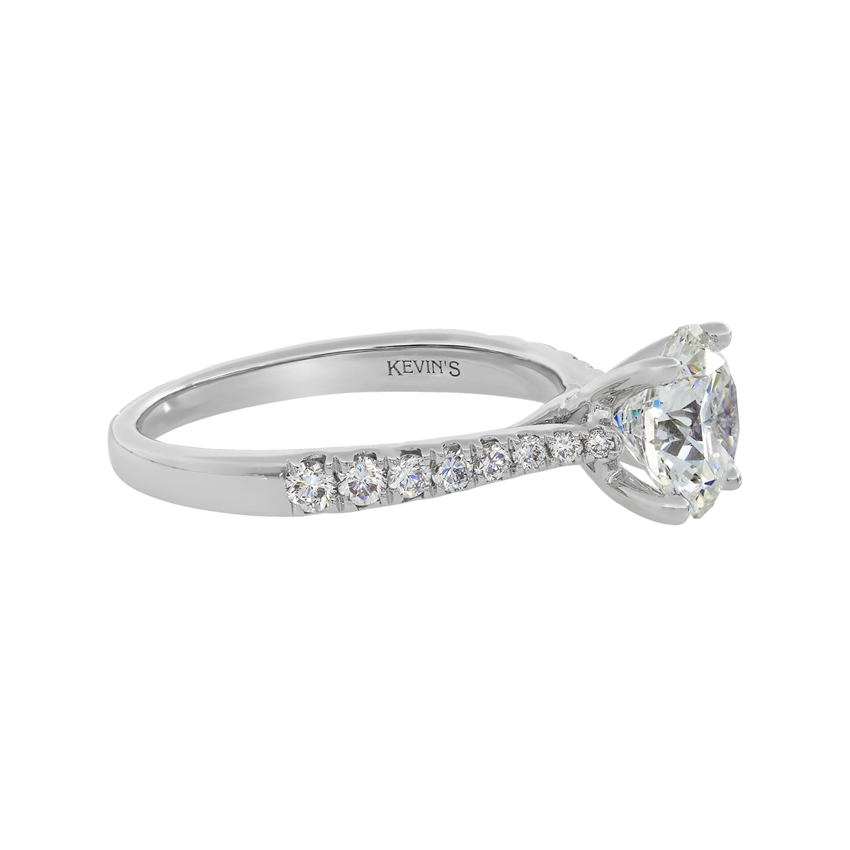 Anillo de compromiso con diamante de laboratorio central redondo IGI de 2.00ct y decoración en diamantes de laboratorio, oro tono blanco 18k, rodinado