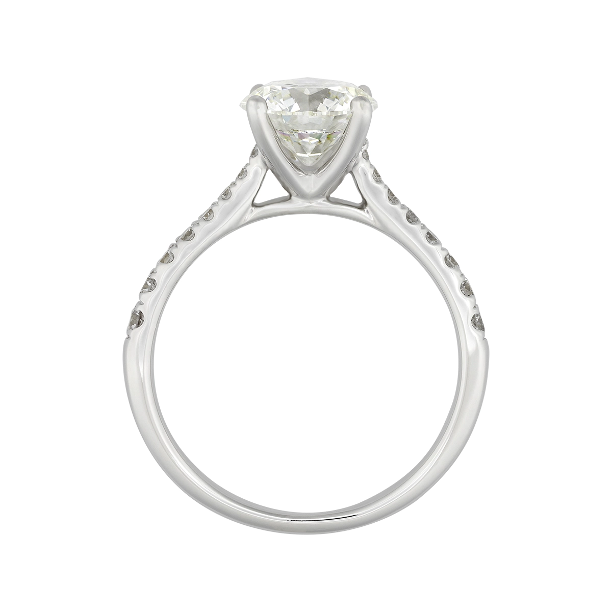 Anillo de compromiso con diamante de laboratorio central redondo IGI de 2.00ct y decoración en diamantes de laboratorio, oro tono blanco 18k, rodinado