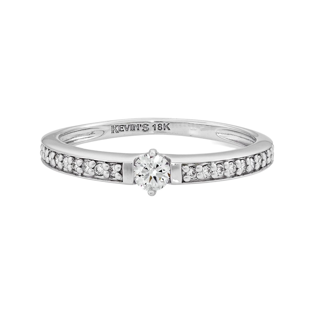 Anillo de compromiso con diamantes con un peso total de 0.22ct, oro tono blanco 18k, rodinado