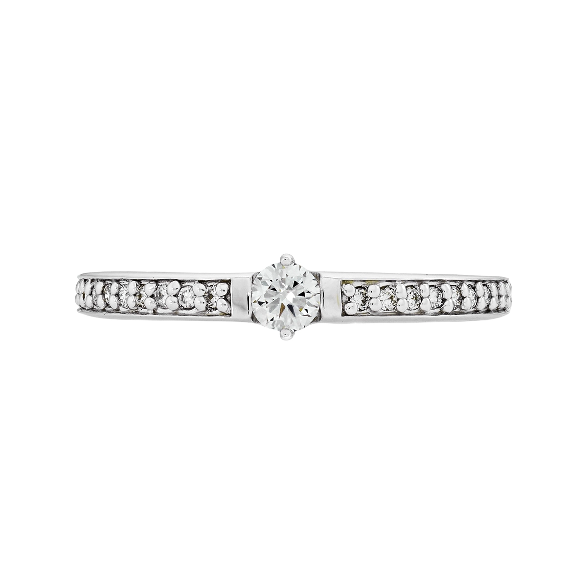 Anillo de compromiso con diamantes con un peso total de 0.22ct, oro tono blanco 18k, rodinado