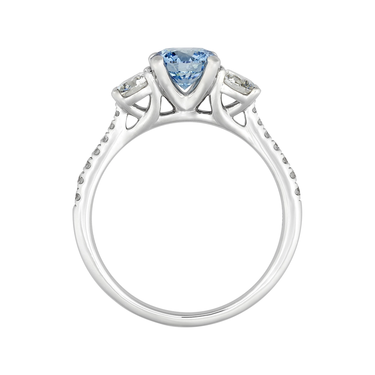Anillo de compromiso con diamante azul de laboratorio central redondo IGI de 1.00ct y decoración en diamantes de laboratorio, oro tono blanco 18k, rodinado