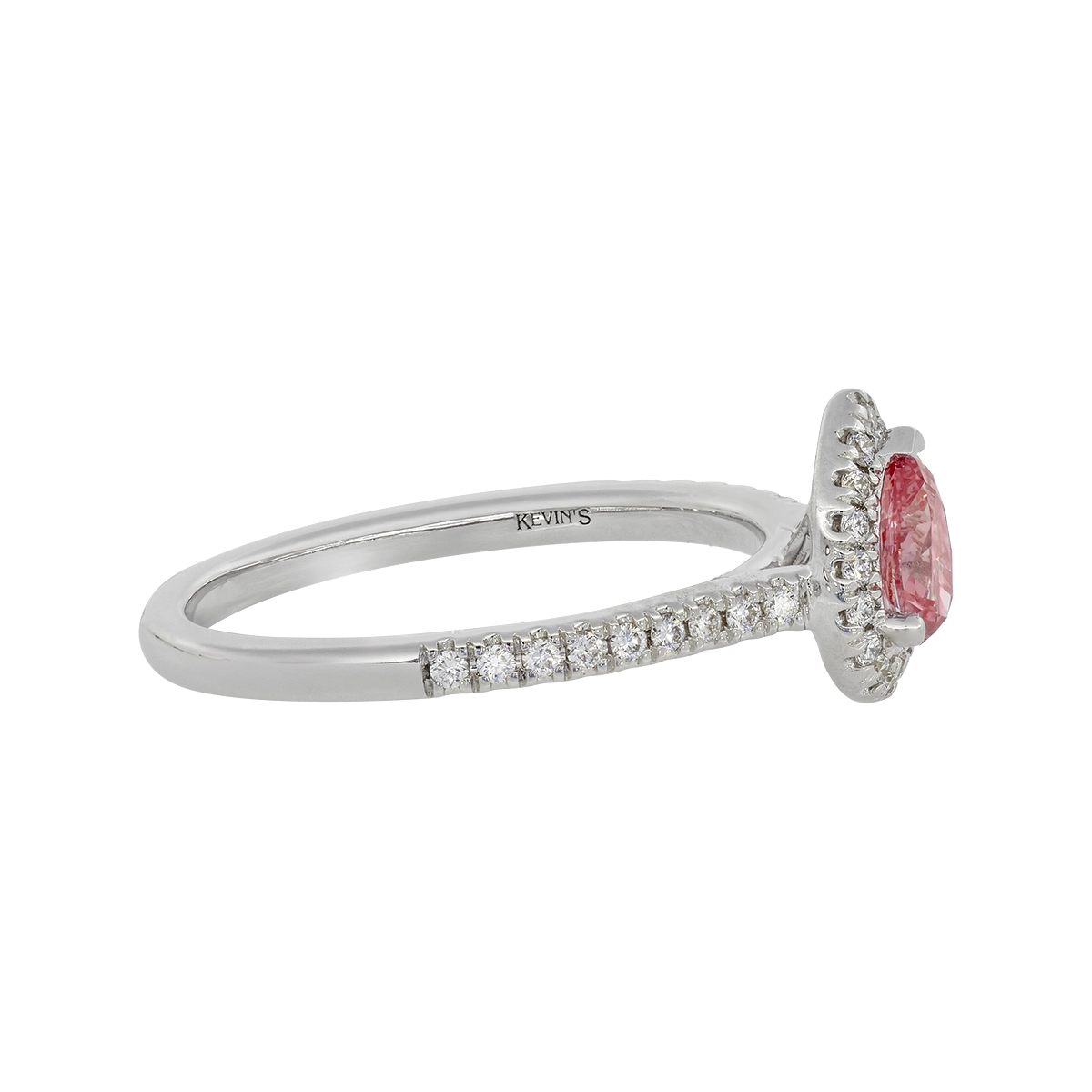 Anillo de compromiso halo pera, con diamante rosado de laboratorio central pera IGI de 0.50ct y decoración en diamantes de laboratorio, oro tono blanco 18k, rodinado