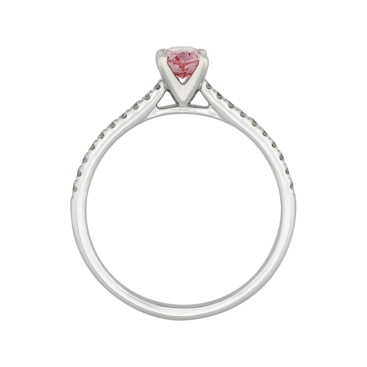 Anillo de compromiso con diamante rosado de laboratorio central óvalo IGI de 0.50ct y decoración en diamantes de laboratorio, oro tono blanco 18k, rodinado