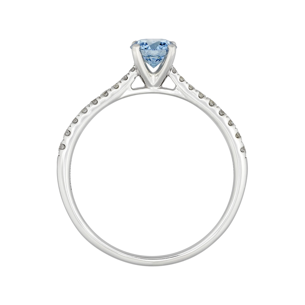 Anillo de compromiso con diamante azul de laboratorio central redondo IGI de 0.50ct y decoración en diamantes de laboratorio, oro tono blanco 18k, rodinado