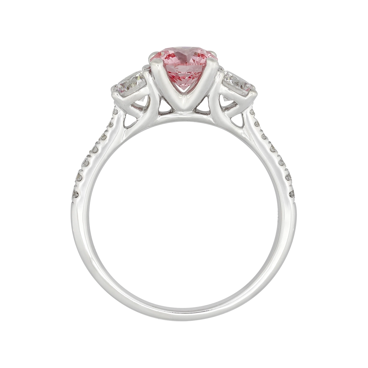 Anillo de compromiso con diamante rosado de laboratorio central redondo IGI de 1.00ct y decoración en diamantes de laboratorio, oro tono blanco 18k, rodinado