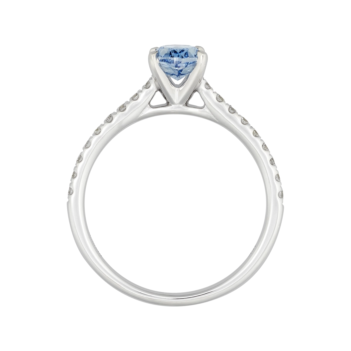 Anillo de compromiso con diamante azul de laboratorio central óvalo IGI de 0.75ct y decoración en diamantes de laboratorio, oro tono blanco 18k, rodinado