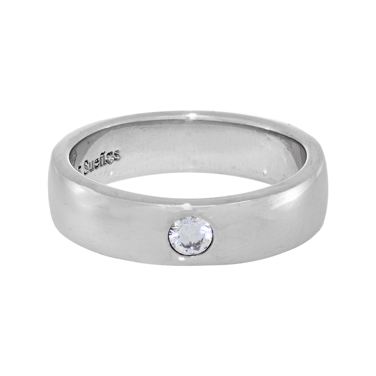 Argolla en plata Ley 925, Plana, con zircón central, 4.50 mm. de ancho, de la coleccion Sueños