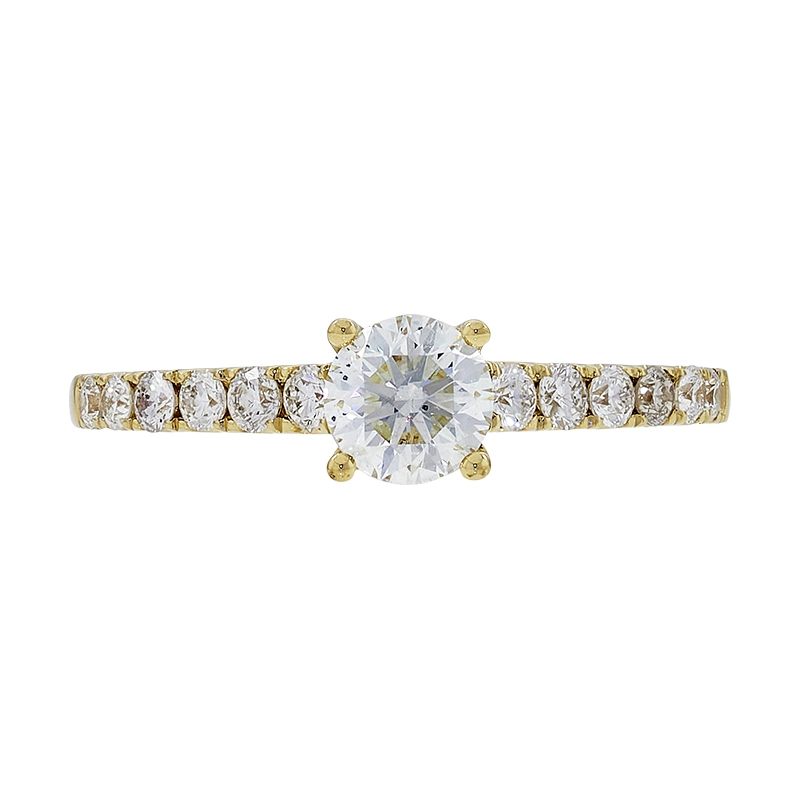 Anillo de compromiso con diamante central redondo GIA de 0.50ct y decoración en diamantes, oro tono amarillo 18k