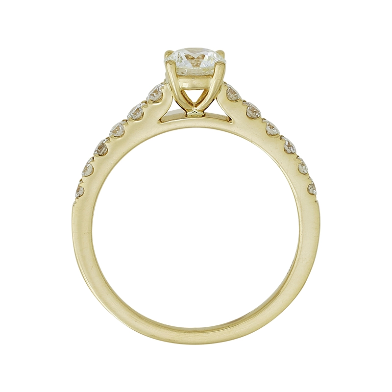 Anillo de compromiso con diamante central redondo GIA de 0.50ct y decoración en diamantes, oro tono amarillo 18k